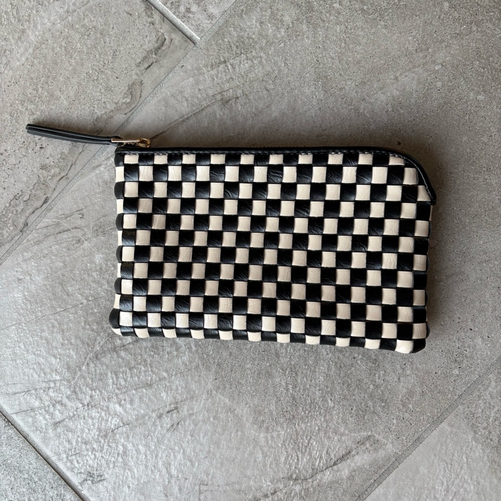 Black & White Checkered Clutch with Gold Zipper